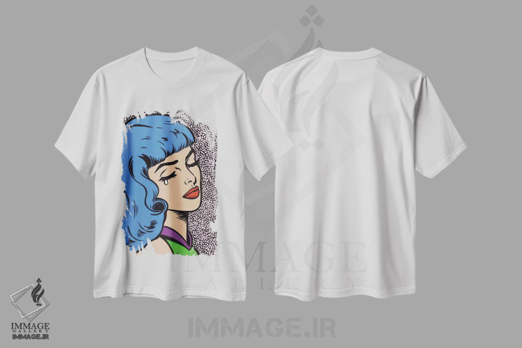 تیشرت طرح دار دختر گریان با موهای آبی، هنر فاخر معاصر اثر آلیسون گاتچل | immage.ir