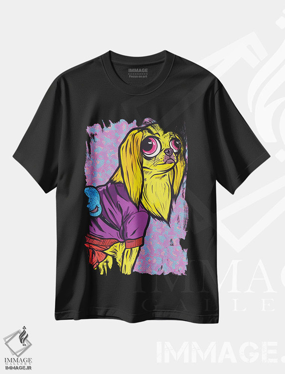 تیشرت طرح دار سگ ژاپنی شین بلوند، هنر فاخر معاصر اثر آلیسون گاتچل | فروشگاه ایماژ