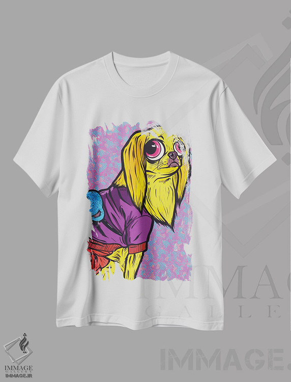 تیشرت طرح دار سگ ژاپنی شین بلوند، هنر فاخر معاصر اثر آلیسون گاتچل | immage.ir