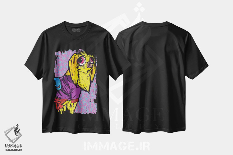 تیشرت طرح دار سگ ژاپنی شین بلوند، هنر فاخر معاصر اثر آلیسون گاتچل | فروشگاه ایماژ