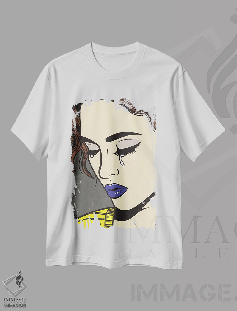 تیشرت طرح دار دختر کمیک گریان با موهای قهوه ای تیره، هنر فاخر معاصر اثر آلیسون گاتچل | immage.ir