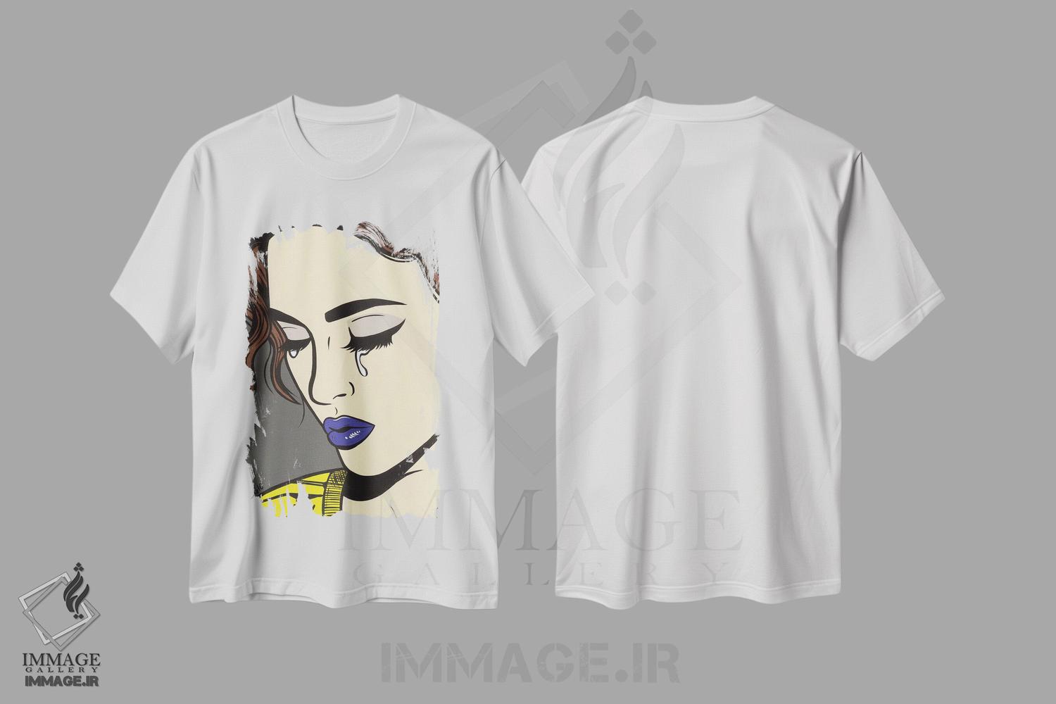 تیشرت طرح دار دختر کمیک گریان با موهای قهوه ای تیره، هنر فاخر معاصر اثر آلیسون گاتچل | immage.ir