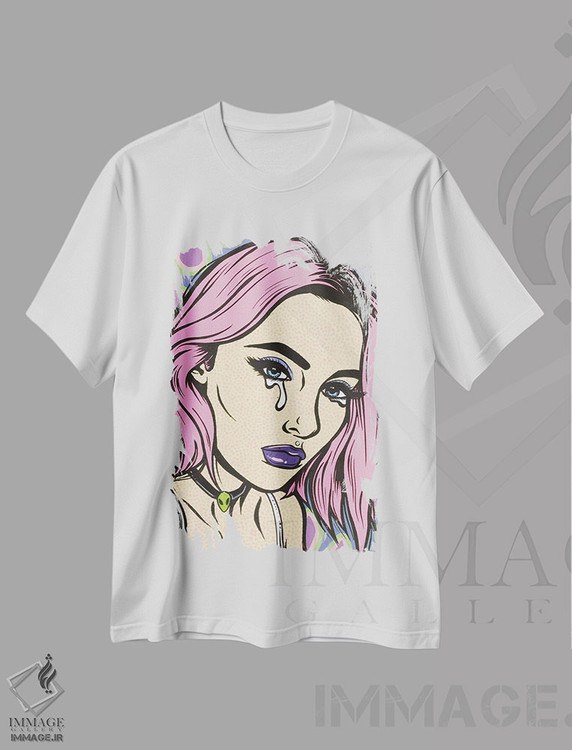 تیشرت طرح دار دختر غمگین با استایل گرانج صورتی، هنر فاخر معاصر اثر آلیسون گاتچل | immage.ir