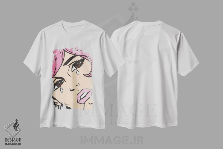 تیشرت طرح دار دختر کمیک گریان با موهای صورتی، هنر فاخر معاصر اثر آلیسون گاتچل | immage.ir