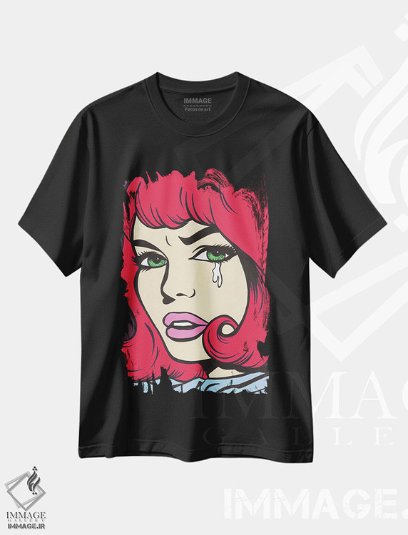 تیشرت طرح دار دختر کمیک گریان با موهای قرمز، هنر فاخر معاصر اثر آلیسون گاتچل | فروشگاه ایماژ