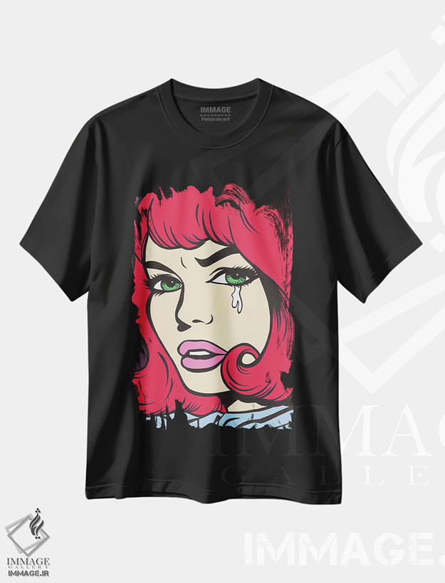 تیشرت طرح دار دختر کمیک گریان با موهای قرمز، هنر فاخر معاصر اثر آلیسون گاتچل | فروشگاه ایماژ