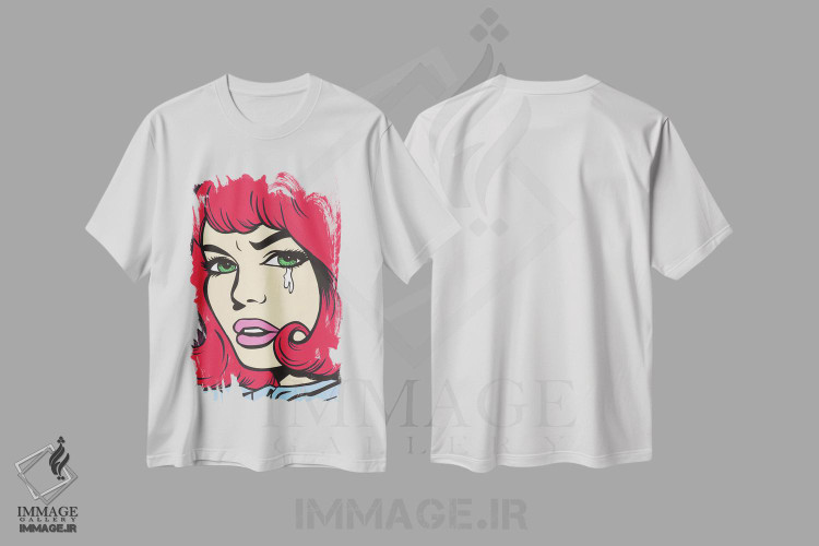 تیشرت طرح دار دختر کمیک گریان با موهای قرمز، هنر فاخر معاصر اثر آلیسون گاتچل | immage.ir