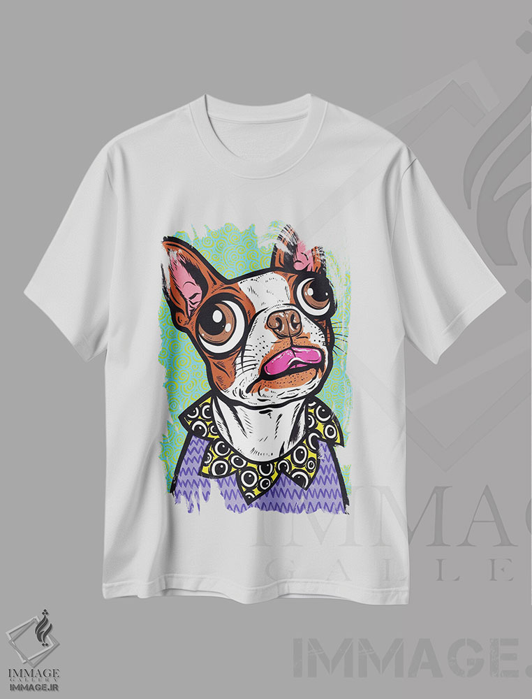 تیشرت طرح دار زبان بوستون تریر قهوه ای، هنر فاخر معاصر اثر آلیسون گاتچل | immage.ir