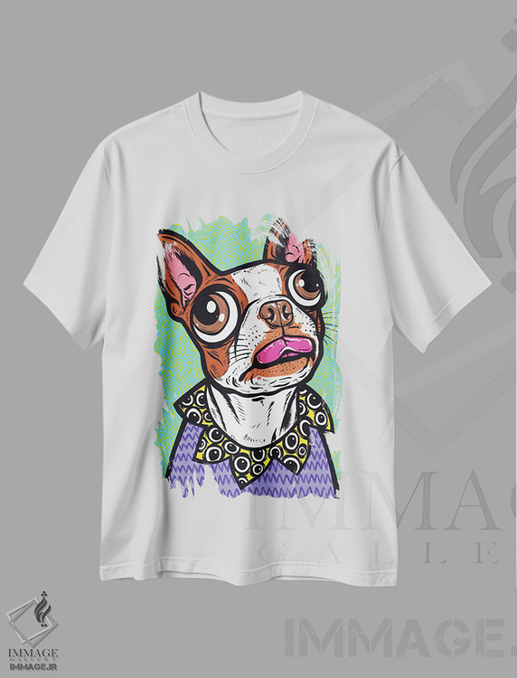 تیشرت طرح دار زبان بوستون تریر قهوه ای، هنر فاخر معاصر اثر آلیسون گاتچل | immage.ir