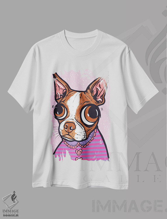 تیشرت طرح دار بوستون تریر قهوه ای با نقش راه راه، هنر فاخر معاصر اثر آلیسون گاتچل | immage.ir