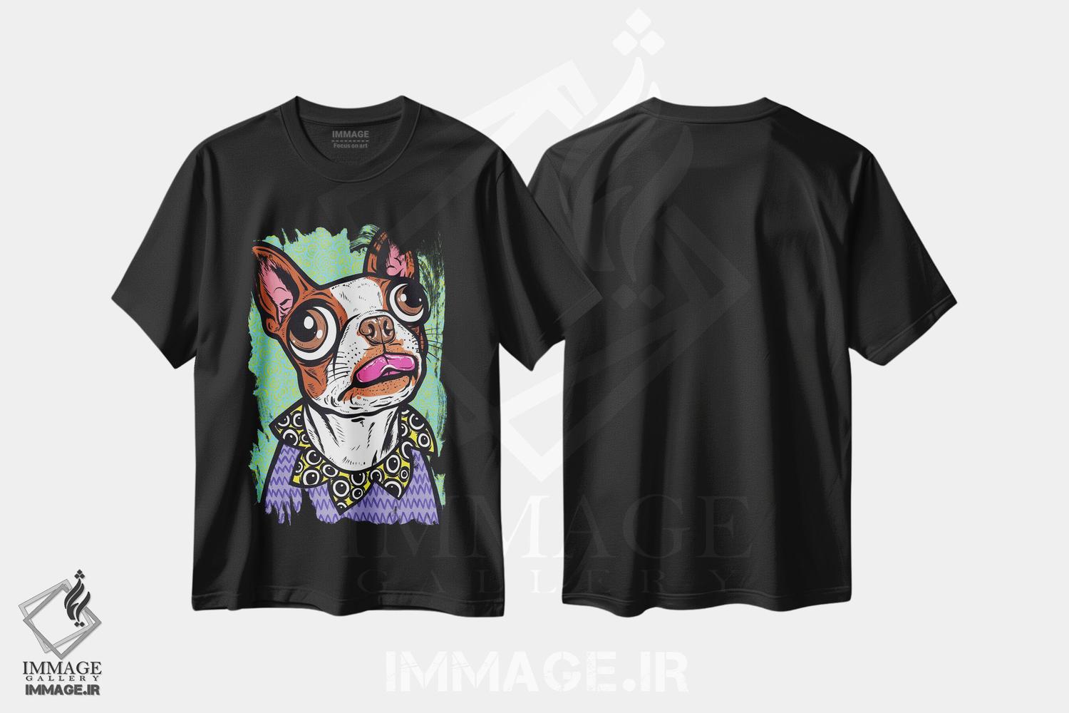 تیشرت طرح دار زبان بوستون تریر قهوه ای، هنر فاخر معاصر اثر آلیسون گاتچل | فروشگاه ایماژ