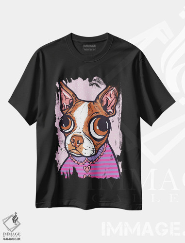 تیشرت طرح دار بوستون تریر قهوه ای با نقش راه راه، هنر فاخر معاصر اثر آلیسون گاتچل | فروشگاه ایماژ