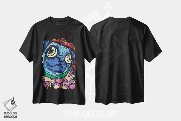 تیشرت طرح دار پاگ آبی، هنر فاخر معاصر اثر آلیسون گاتچل | فروشگاه ایماژ