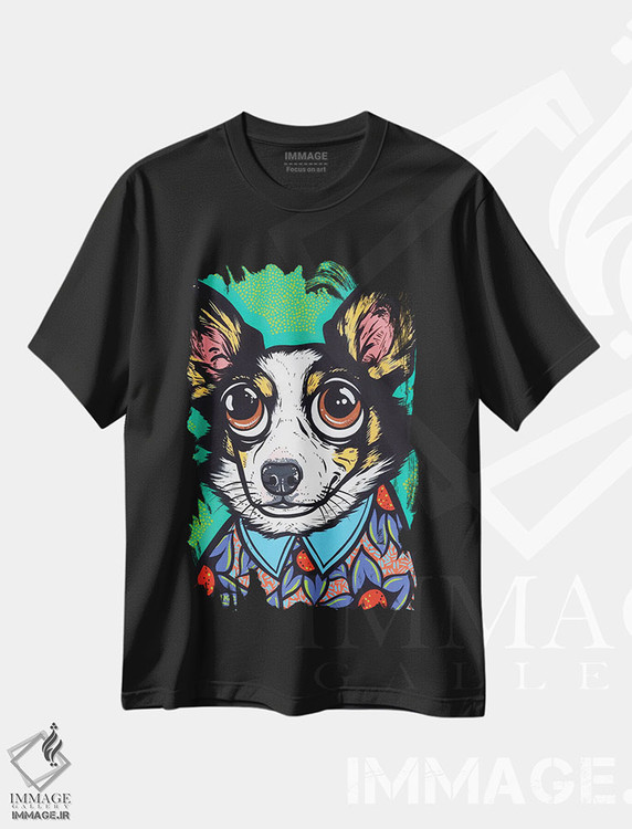 تیشرت طرح دار کورگی سه رنگ، هنر فاخر معاصر اثر آلیسون گاتچل | فروشگاه ایماژ