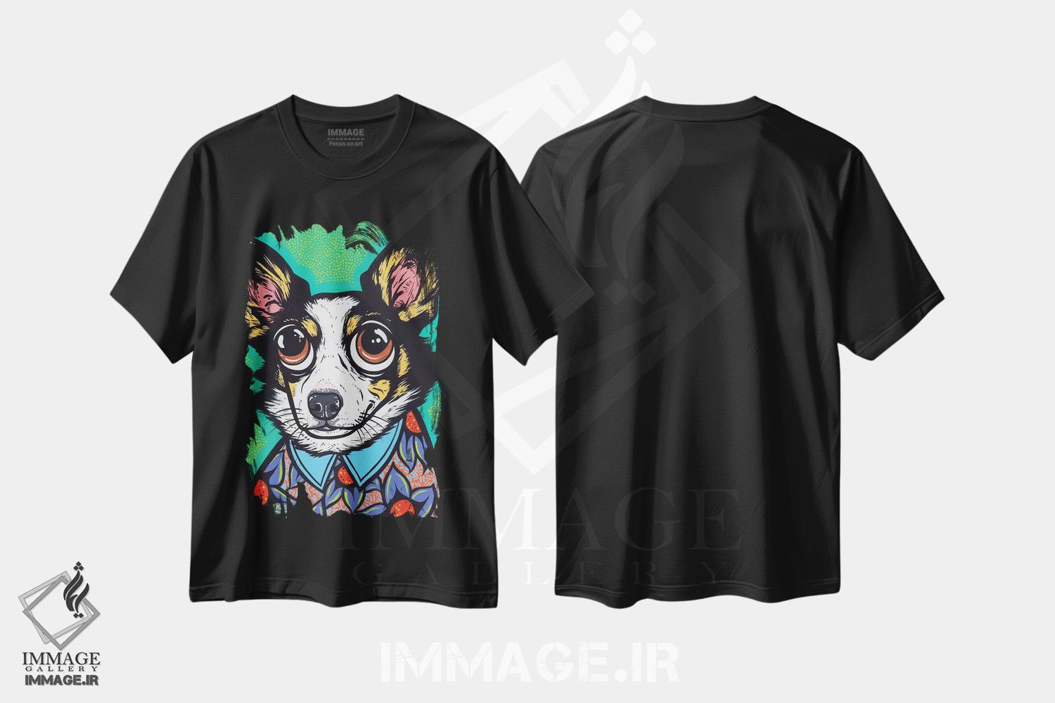 تیشرت طرح دار کورگی سه رنگ، هنر فاخر معاصر اثر آلیسون گاتچل | فروشگاه ایماژ