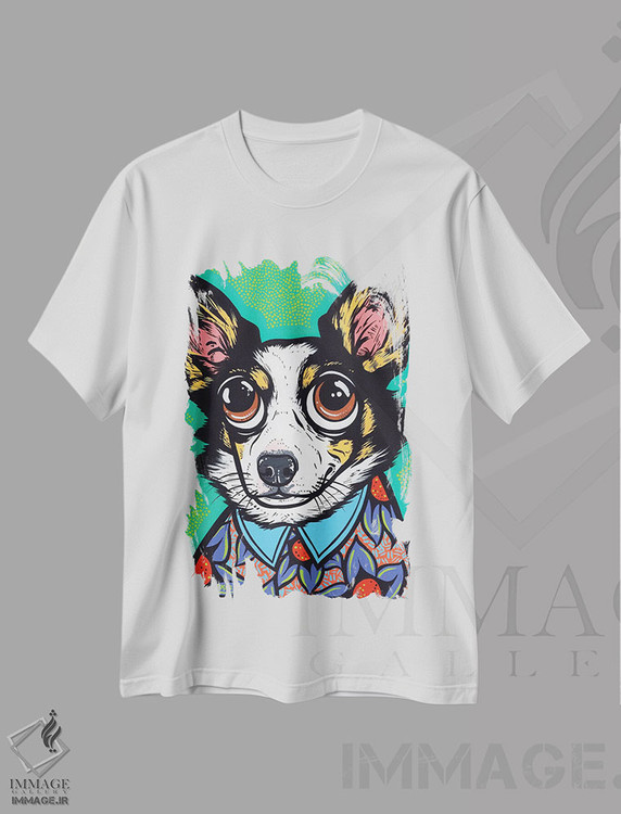 تیشرت طرح دار کورگی سه رنگ، هنر فاخر معاصر اثر آلیسون گاتچل | immage.ir