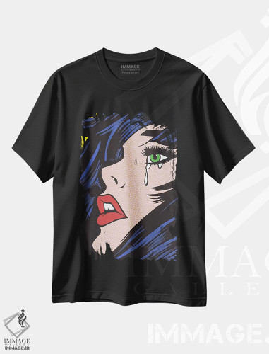 تیشرت طرح دار دختر گریان با چشم های سبز، هنر فاخر معاصر اثر آلیسون گاتچل | فروشگاه ایماژ