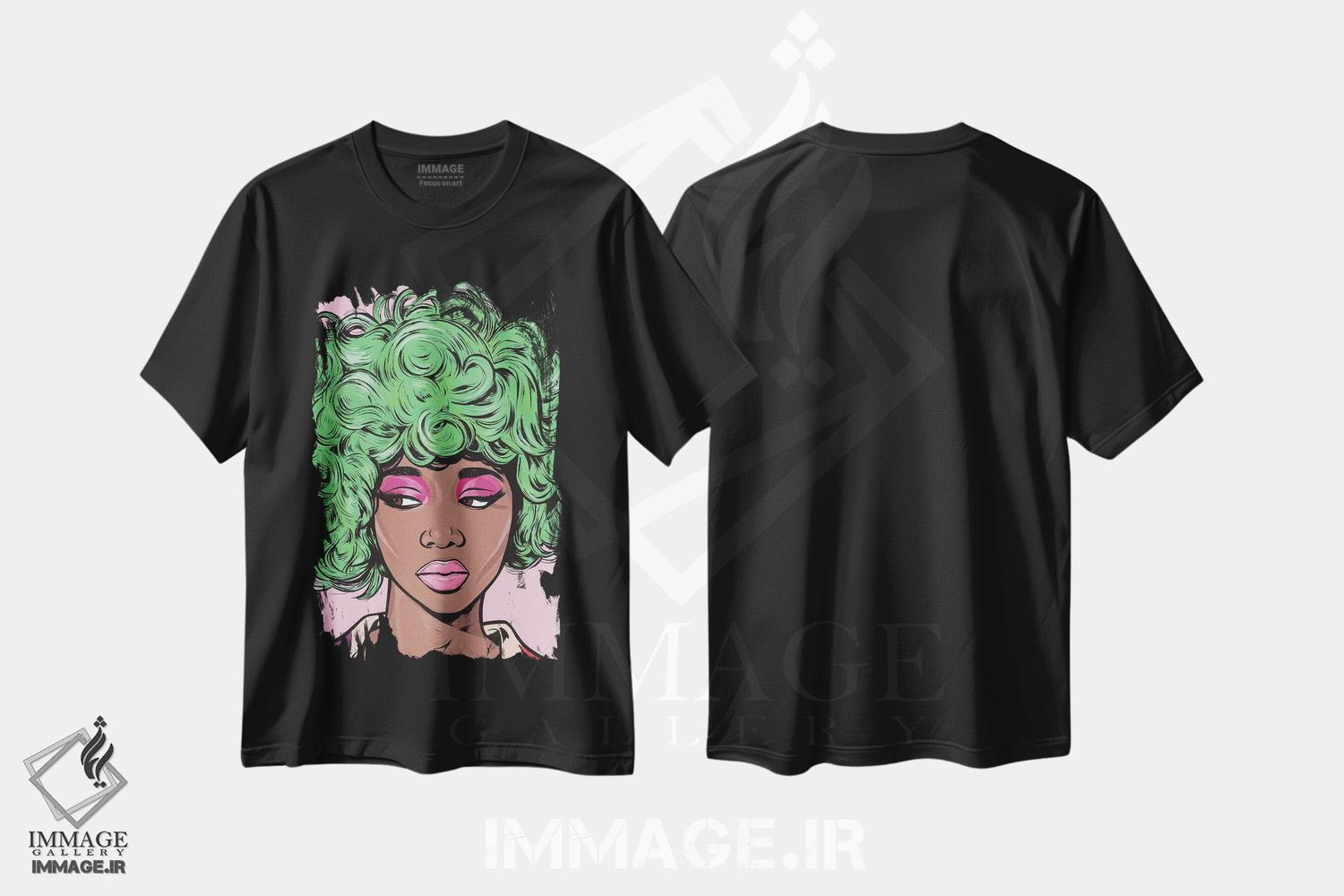 تیشرت طرح دار دختر کمیک سبز کیوت، هنر آمریکایی آفریقایی تبار اثر آلیسون گاتچل | فروشگاه ایماژ