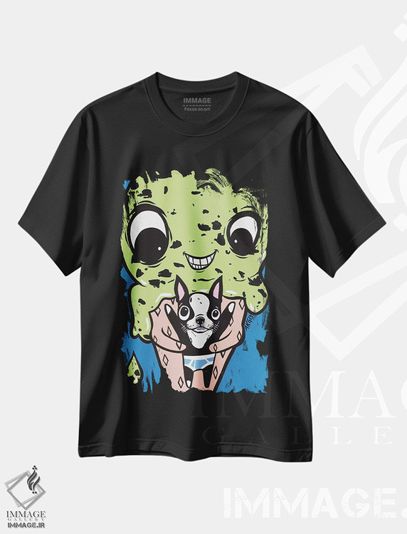 تیشرت طرح دار بوستون تریر بغل کنندهٔ بستنی، هنر فاخر معاصر اثر آلیسون گاتچل | فروشگاه ایماژ