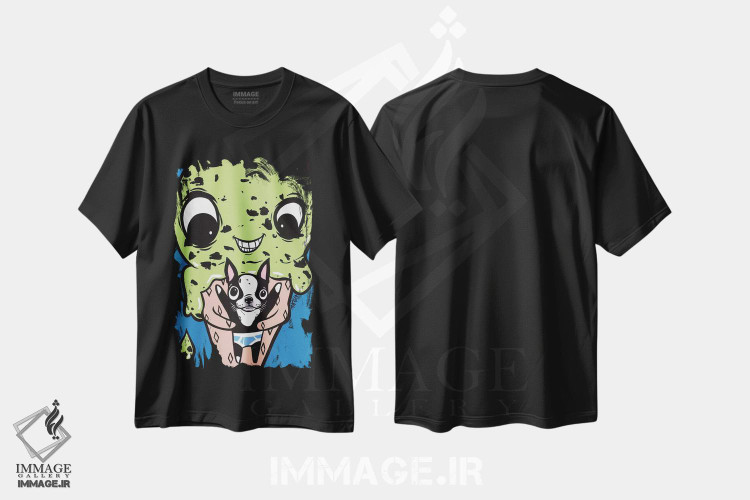 تیشرت طرح دار بوستون تریر بغل کنندهٔ بستنی، هنر فاخر معاصر اثر آلیسون گاتچل | فروشگاه ایماژ