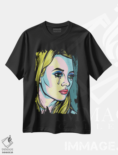 تیشرت طرح دار دختر کمیک گریان به نام کیت، هنر فاخر معاصر اثر آلیسون گاتچل | فروشگاه ایماژ
