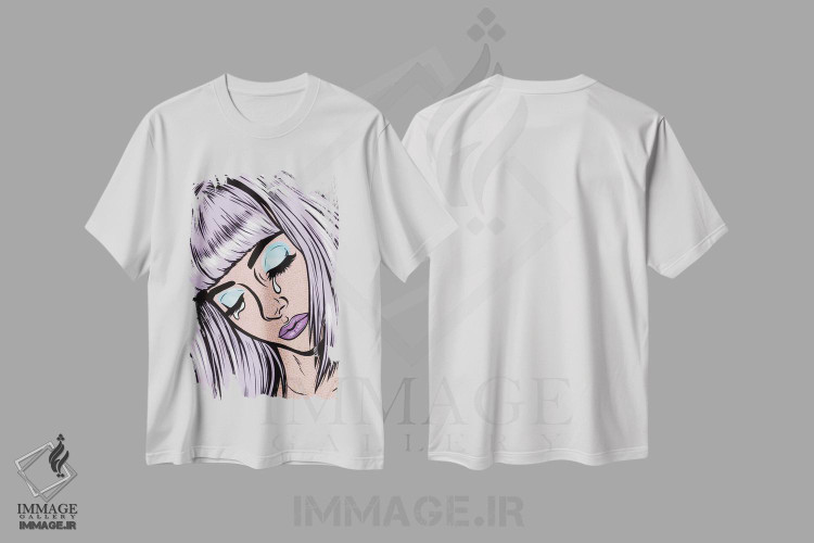 تیشرت طرح دار دختر گریان با چتری های یاسی، هنر فاخر معاصر اثر آلیسون گاتچل | immage.ir