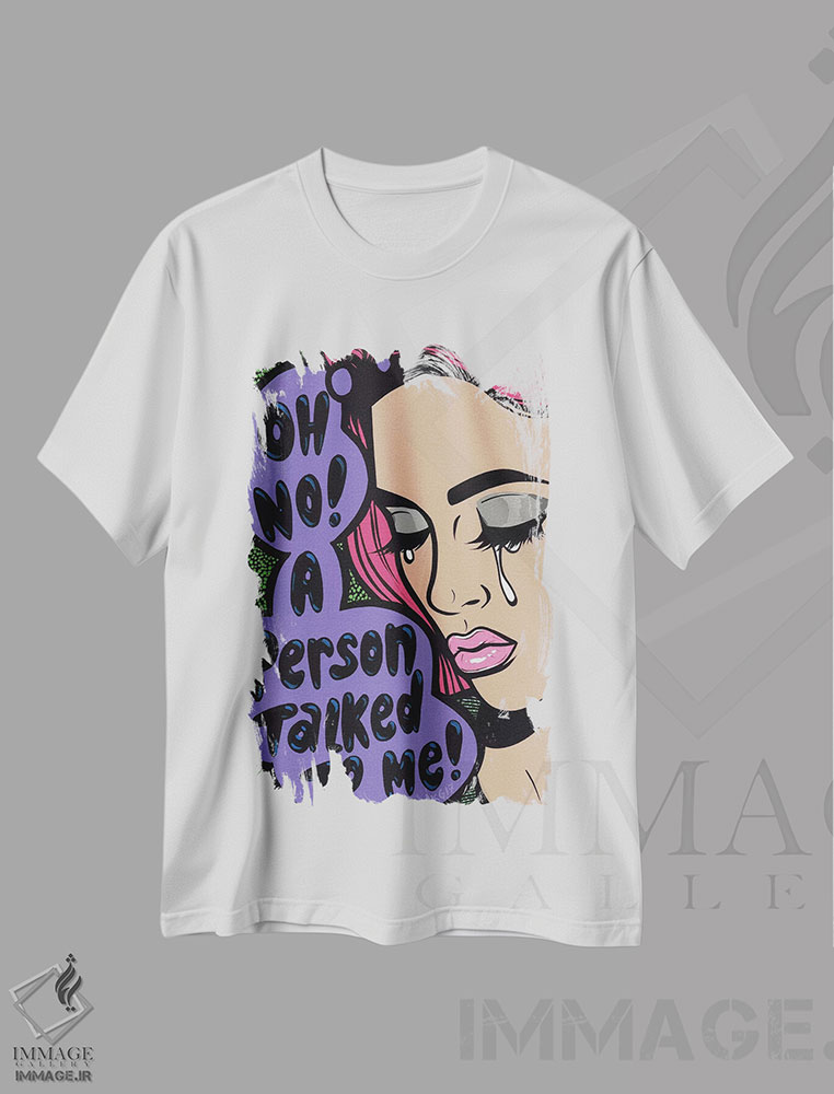 تیشرت طرح دار دختر کمیک گریان با متن "اوه نه!"، هنر فاخر معاصر اثر آلیسون گاتچل | immage.ir