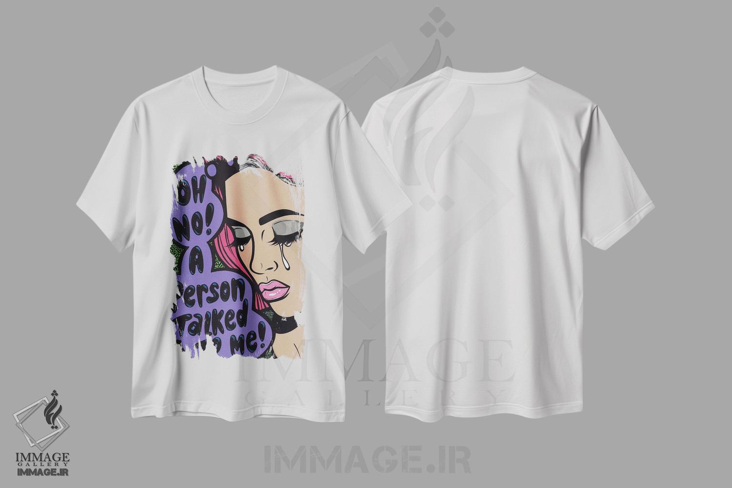 تیشرت طرح دار دختر کمیک گریان با متن "اوه نه!"، هنر فاخر معاصر اثر آلیسون گاتچل | immage.ir