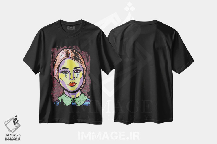 تیشرت طرح دار دختر کمیک گریان هلوئی، هنر فاخر معاصر اثر آلیسون گاتچل | فروشگاه ایماژ