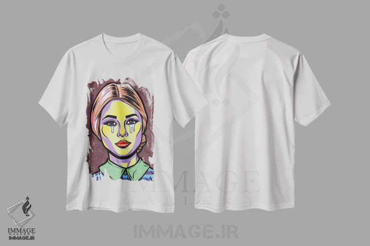 تیشرت طرح دار دختر کمیک گریان هلوئی، هنر فاخر معاصر اثر آلیسون گاتچل | immage.ir