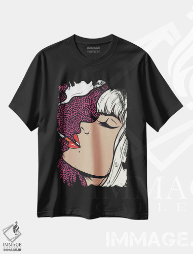 تیشرت طرح دار دختر بلوند پلاتینیوم سیگاری، هنر فاخر معاصر اثر آلیسون گاتچل | فروشگاه ایماژ