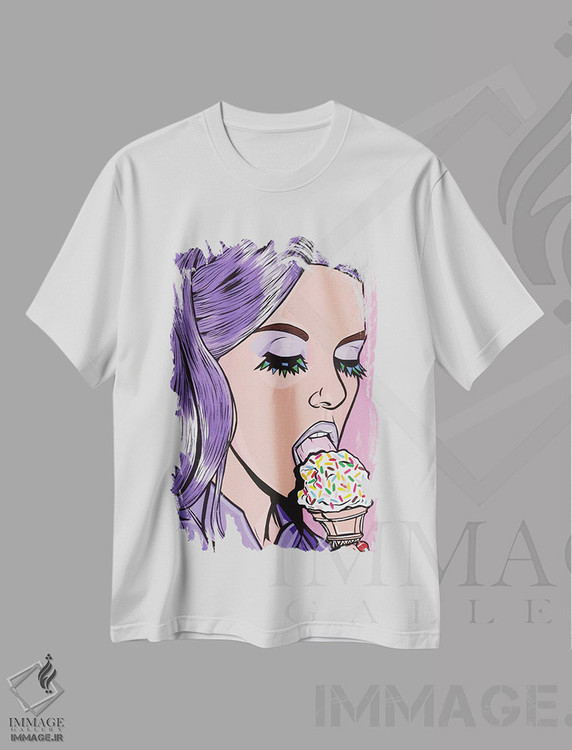 تیشرت طرح دار دختر کمیک بستنی بنفش، هنر فاخر معاصر اثر آلیسون گاتچل | immage.ir