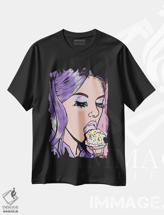 تیشرت طرح دار دختر کمیک بستنی بنفش، هنر فاخر معاصر اثر آلیسون گاتچل | فروشگاه ایماژ