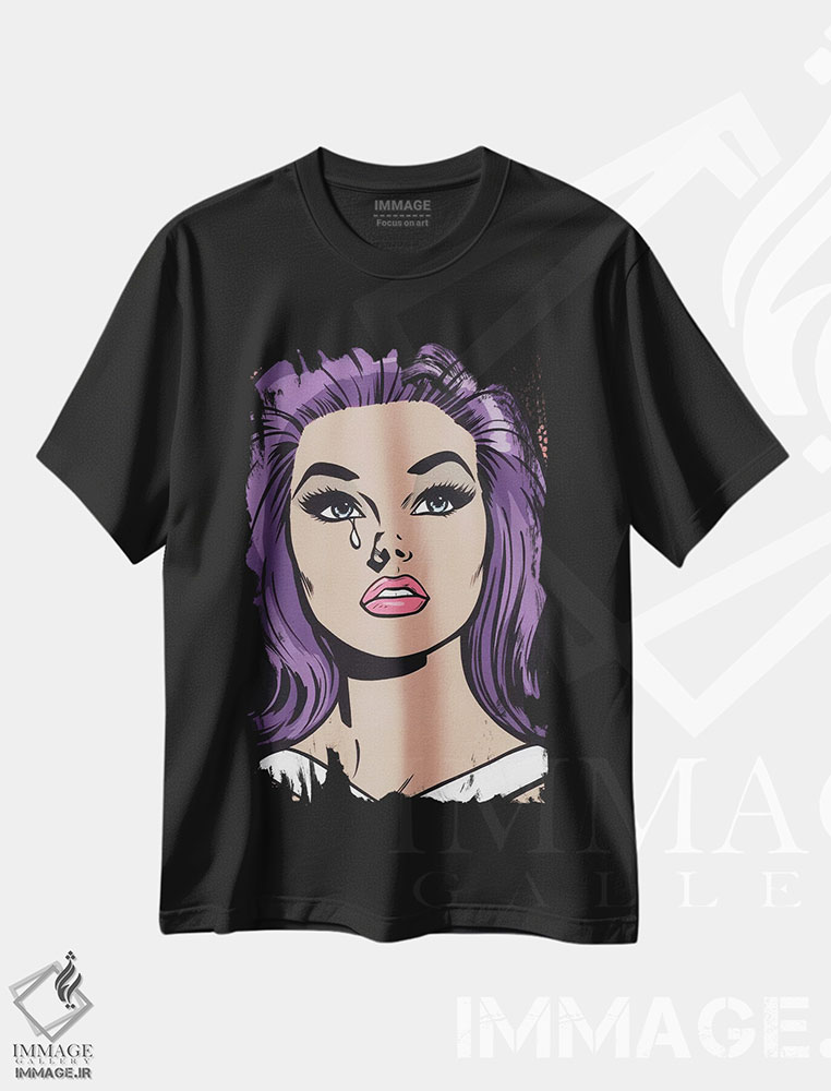 تیشرت طرح دار دختر غمگین بنفش، هنر فاخر معاصر اثر آلیسون گاتچل | فروشگاه ایماژ