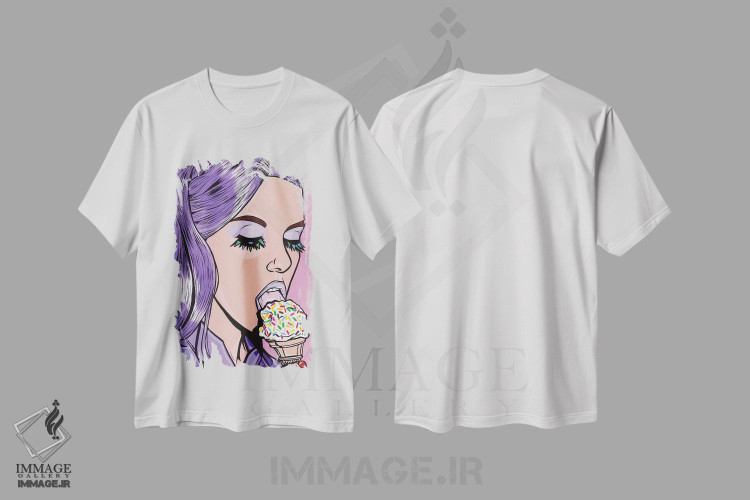 تیشرت طرح دار دختر کمیک بستنی بنفش، هنر فاخر معاصر اثر آلیسون گاتچل | immage.ir