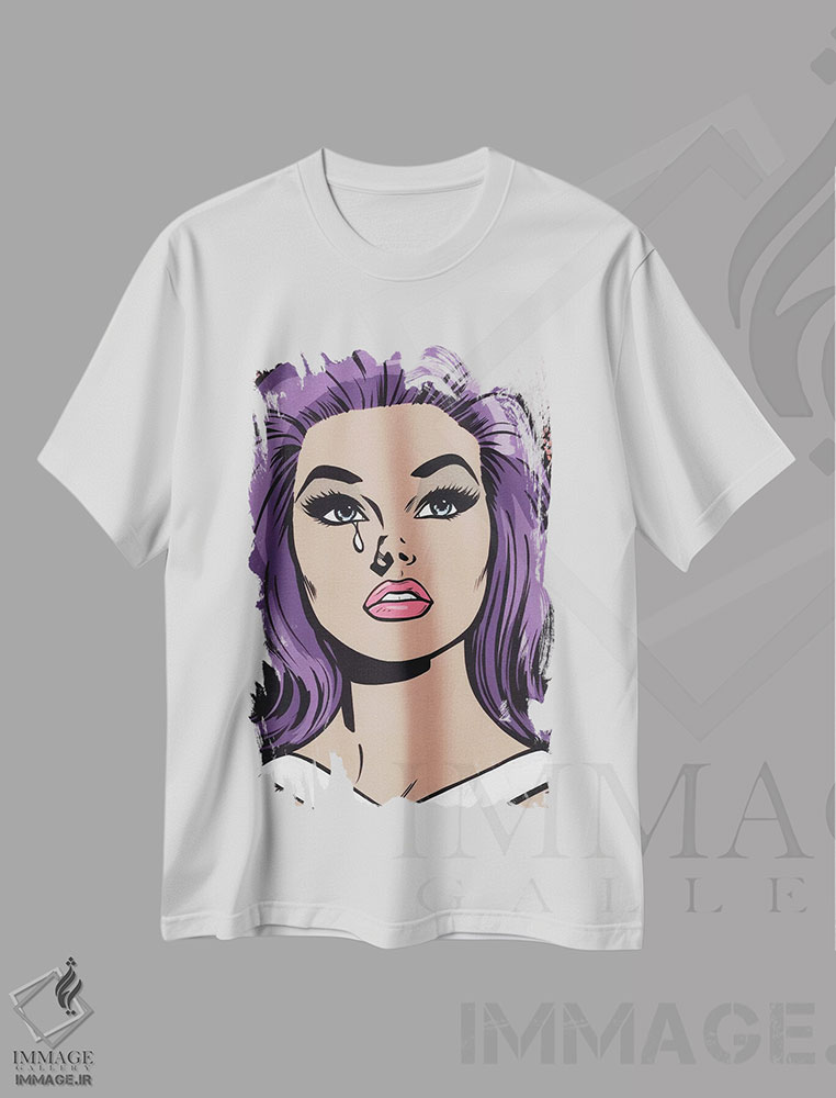 تیشرت طرح دار دختر غمگین بنفش، هنر فاخر معاصر اثر آلیسون گاتچل | immage.ir