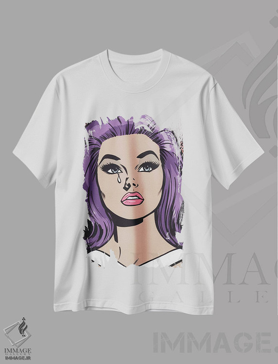تیشرت طرح دار دختر غمگین بنفش، هنر فاخر معاصر اثر آلیسون گاتچل | immage.ir