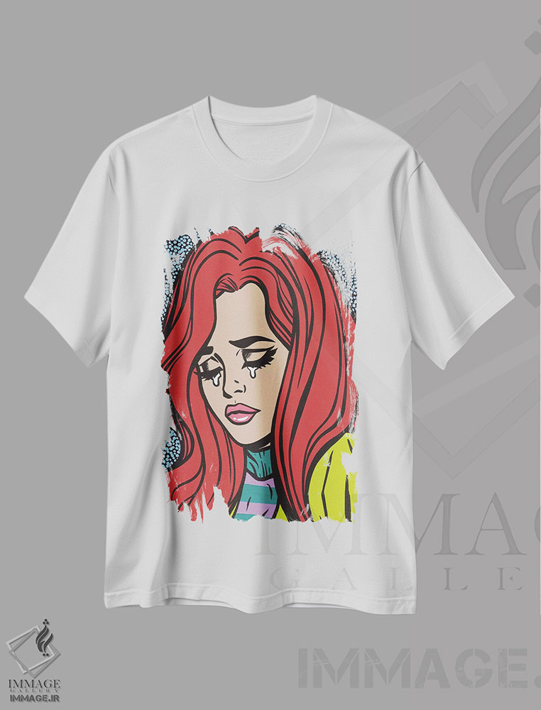 تیشرت طرح دار دختر گریان با موهای قرمز، هنر فاخر معاصر اثر آلیسون گاتچل | immage.ir