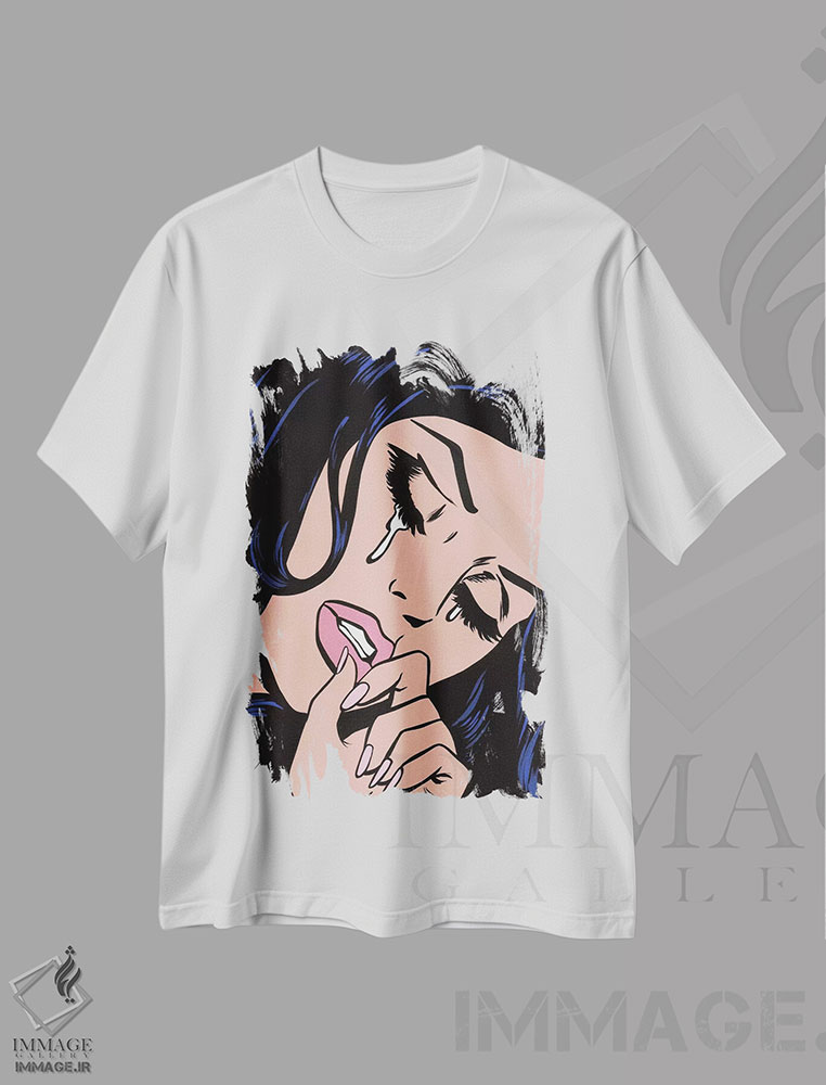 تیشرت طرح دار دختر کمیک غمگین II، هنر فاخر معاصر اثر آلیسون گاتچل | immage.ir
