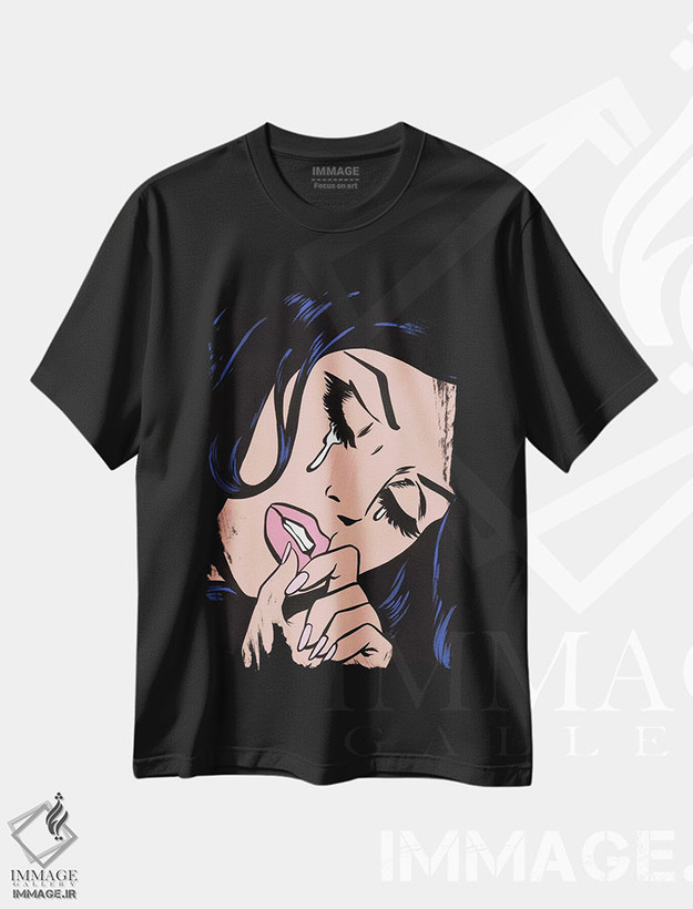 تیشرت طرح دار دختر کمیک غمگین II، هنر فاخر معاصر اثر آلیسون گاتچل | فروشگاه ایماژ