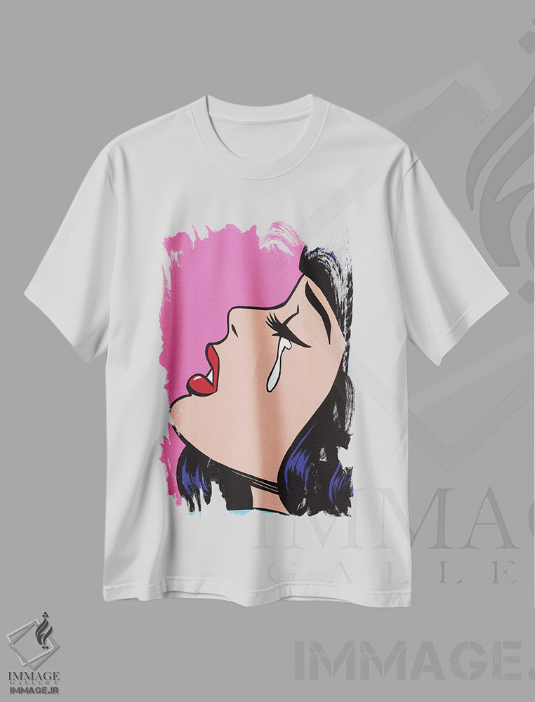 تیشرت طرح دار دختر گریان با چتری مشکی، هنر فاخر معاصر اثر آلیسون گاتچل | immage.ir