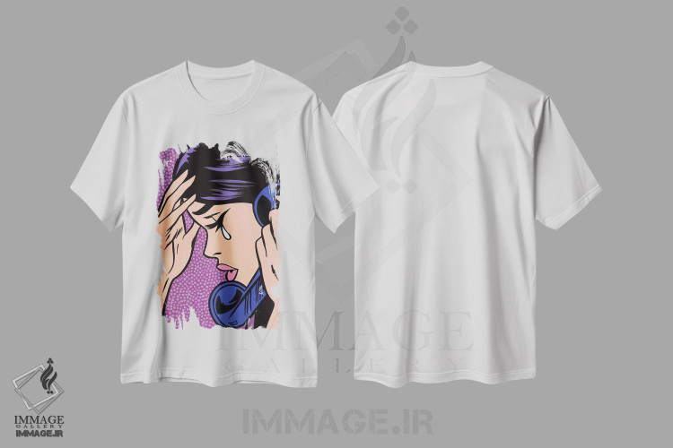 تیشرت طرح دار دختر کمیک گریان با تلفن، هنر فاخر معاصر اثر آلیسون گاتچل | immage.ir
