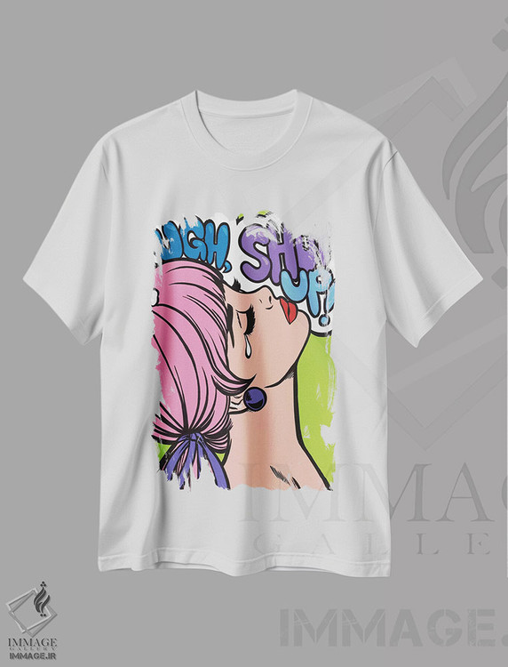 تیشرت طرح دار اَه، خفه شو!، هنر فاخر معاصر اثر آلیسون گاتچل | immage.ir
