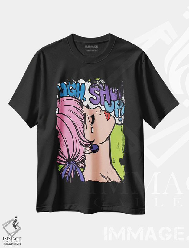 تیشرت طرح دار اَه، خفه شو!، هنر فاخر معاصر اثر آلیسون گاتچل | فروشگاه ایماژ