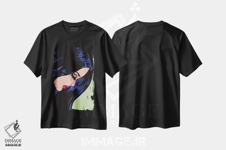 تیشرت طرح دار دختر گریان با موهای مشکی، هنر فاخر معاصر اثر آلیسون گاتچل | فروشگاه ایماژ