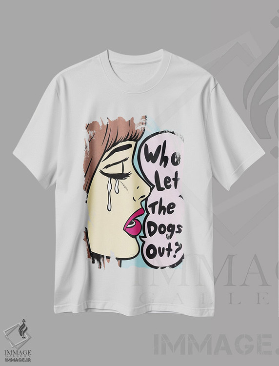 تیشرت طرح دار چه کسی سگ ها را آزاد کرد، هنر فاخر معاصر اثر آلیسون گاتچل | immage.ir