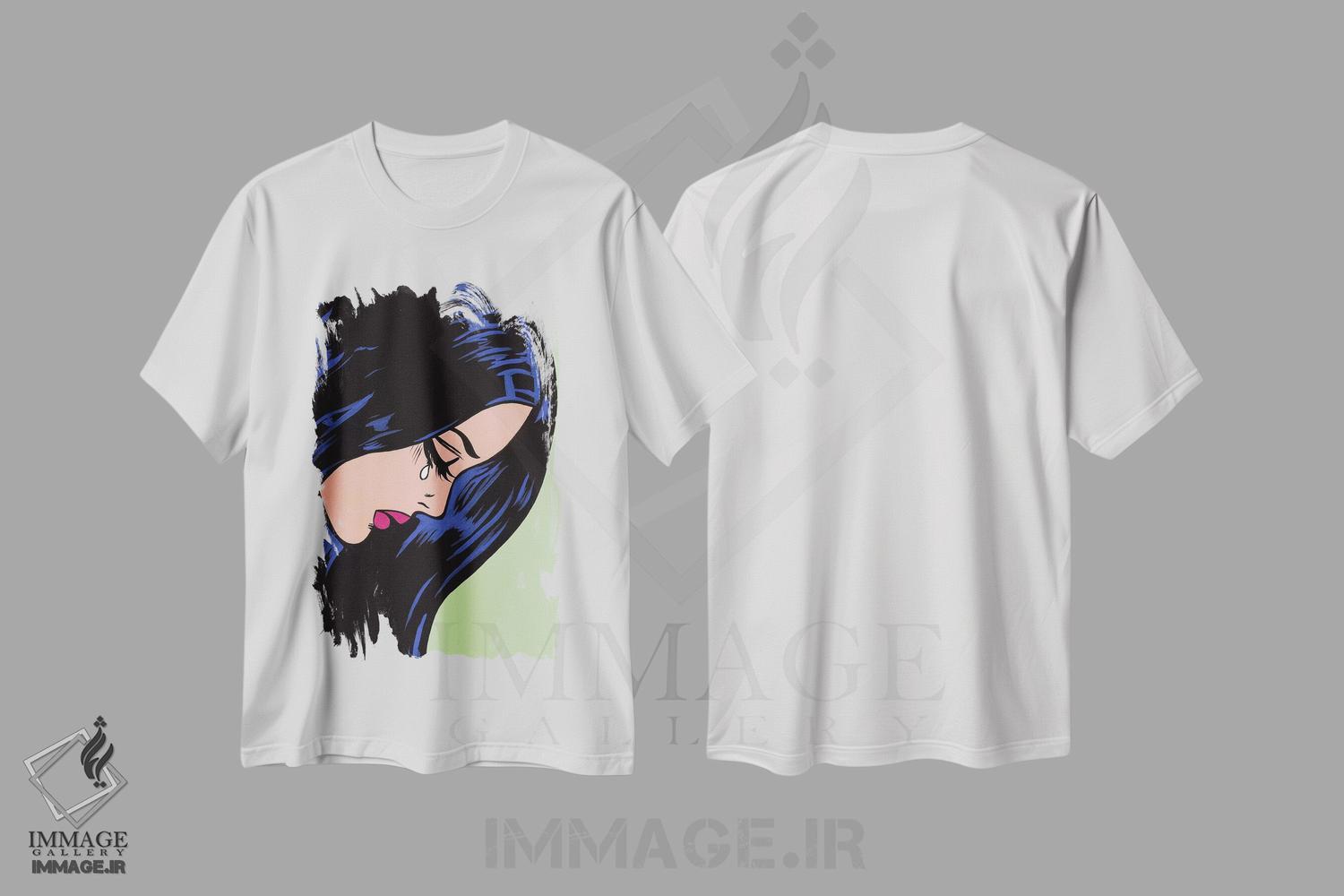 تیشرت طرح دار دختر گریان با موهای مشکی، هنر فاخر معاصر اثر آلیسون گاتچل | immage.ir