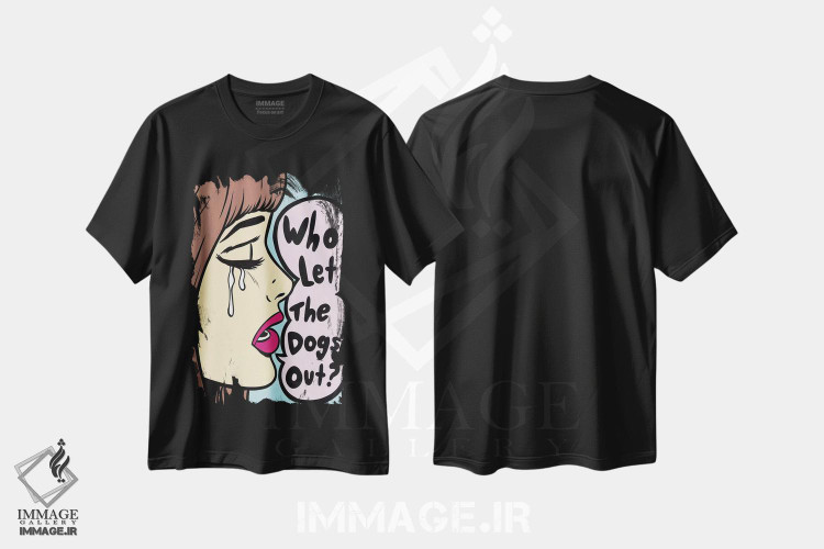 تیشرت طرح دار چه کسی سگ ها را آزاد کرد، هنر فاخر معاصر اثر آلیسون گاتچل | فروشگاه ایماژ