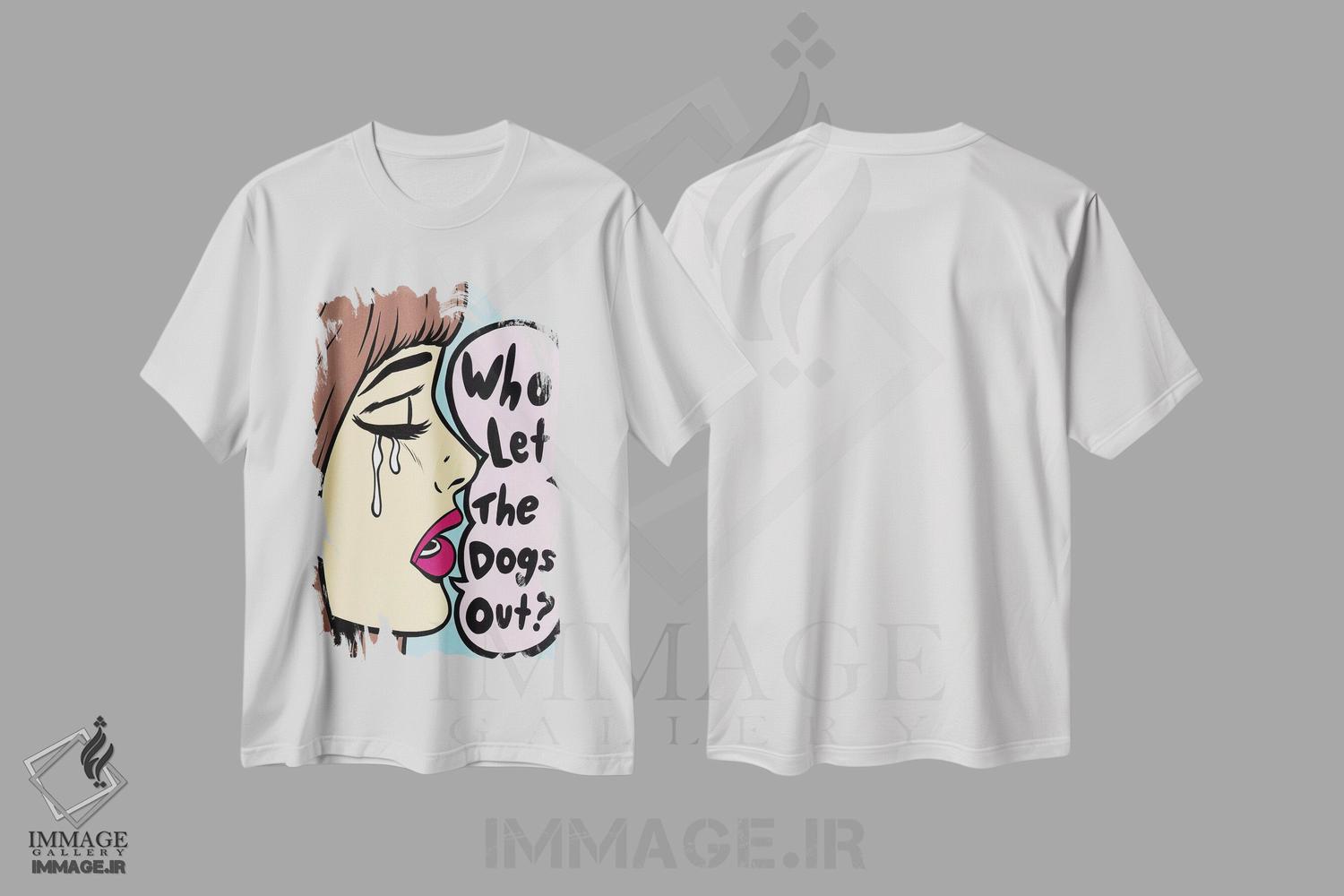 تیشرت طرح دار چه کسی سگ ها را آزاد کرد، هنر فاخر معاصر اثر آلیسون گاتچل | immage.ir