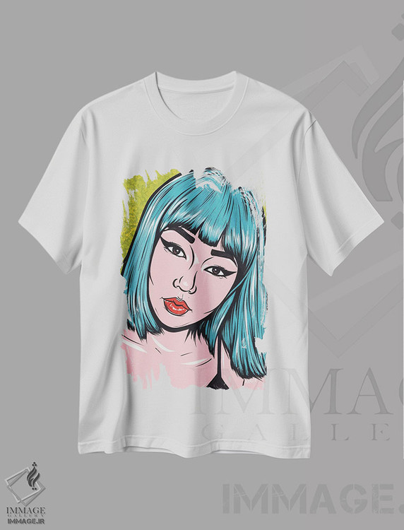 تیشرت طرح دار دختر کمیک با چتری آبی، هنر فاخر معاصر اثر آلیسون گاتچل | immage.ir